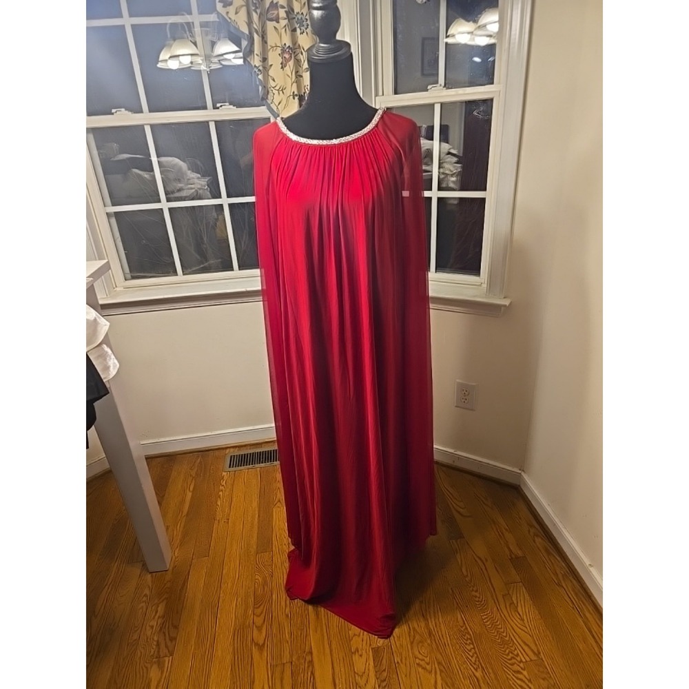 R&M Richards Chiffon Dress With Rhinestone‎ Neckline and Sheer Capelet Size 20W